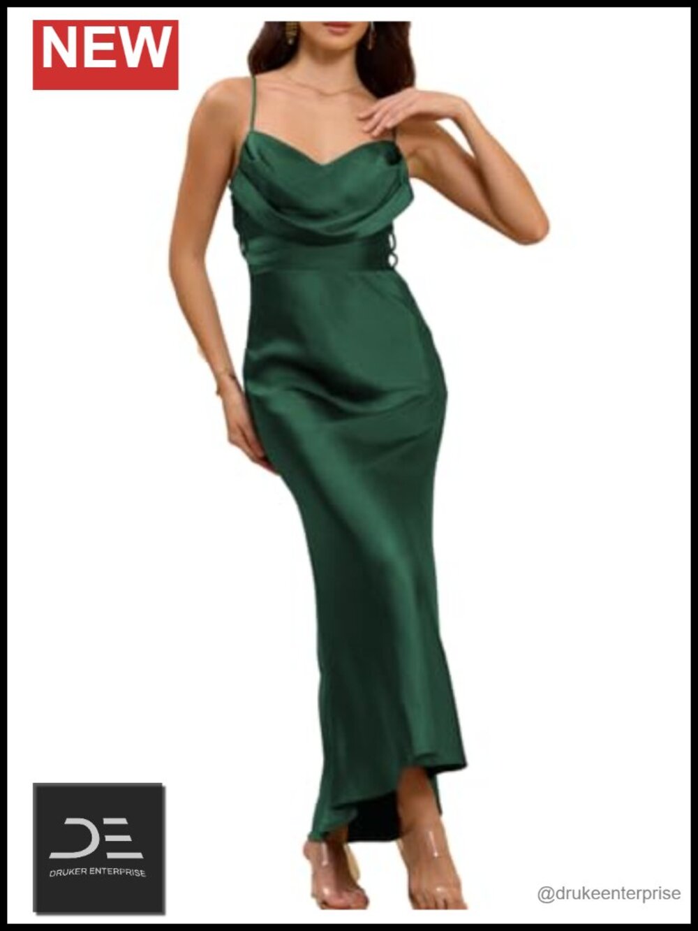 Satin Cowl Neck Maxi Dress Spaghetti Strap Backless Summer Cocktail Wedding